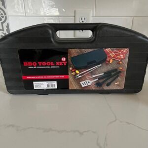 BBQ Tool Set 10 Piece Stainless Steel Barbecue Grilling Tools with Case NEW